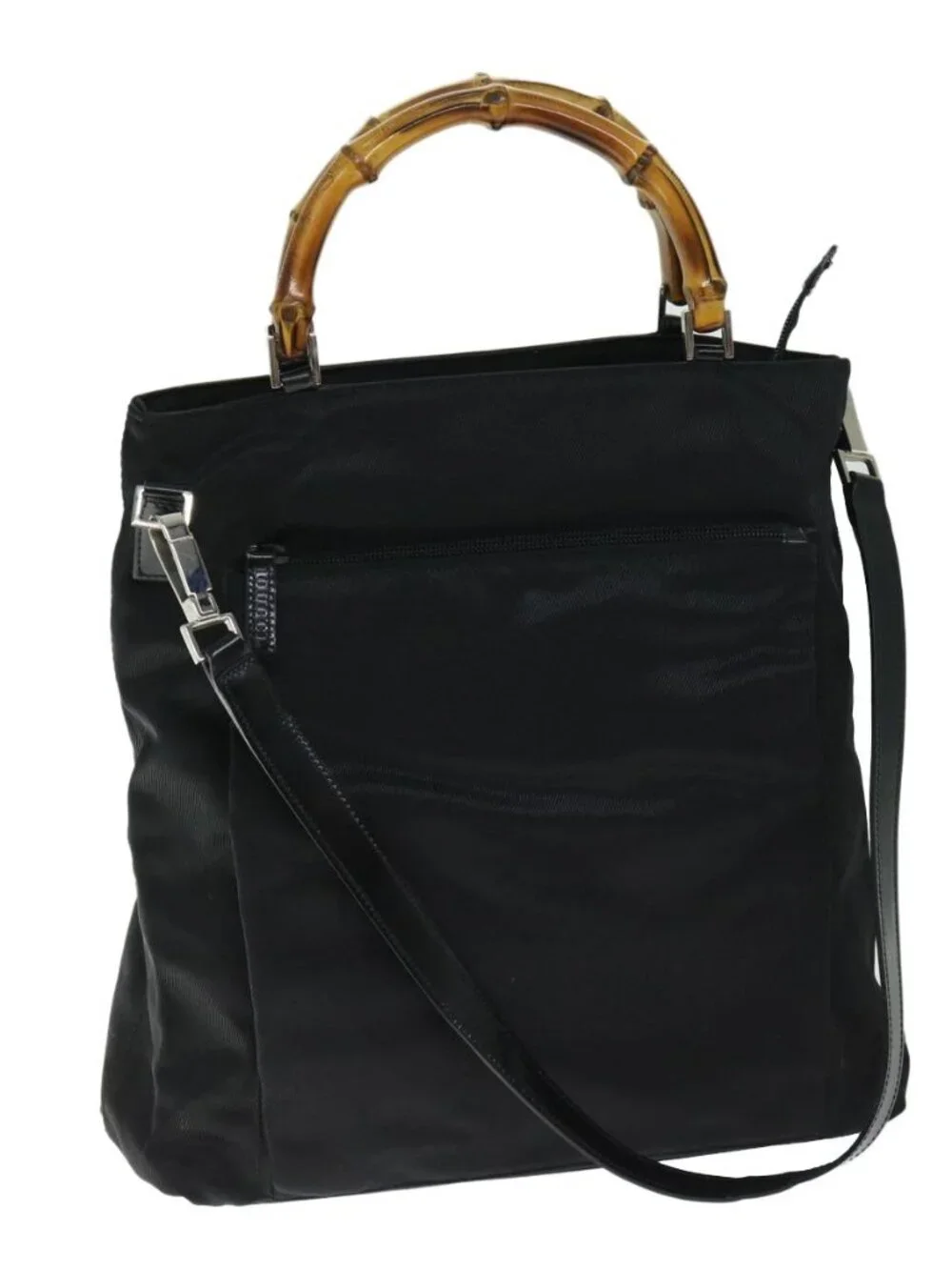 GUCCI Bamboo Hand Bag Nylon 2way Black 002 3754 0506 Auth ep3379